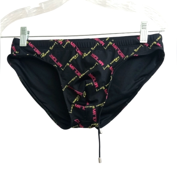 Trina Turk Mr Turk Parker Hurley Men Swim Brief Black Yellow & Pink-Size: Small